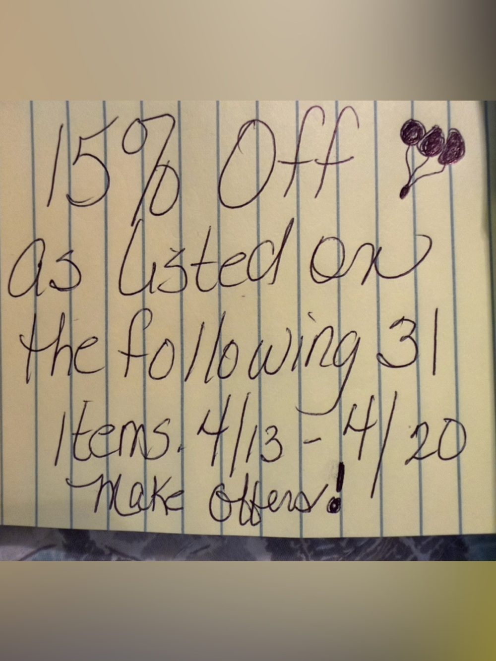 SALE 15% OFF
       FOLLOWING 31 ITEMS